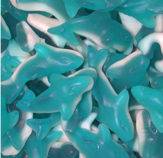 Blue and white gummy shark